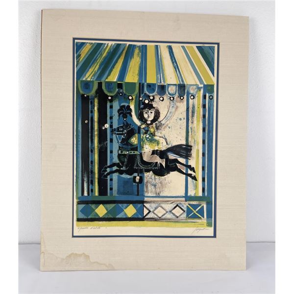 Mid Century Serigraph Silkscreen Carousel Print