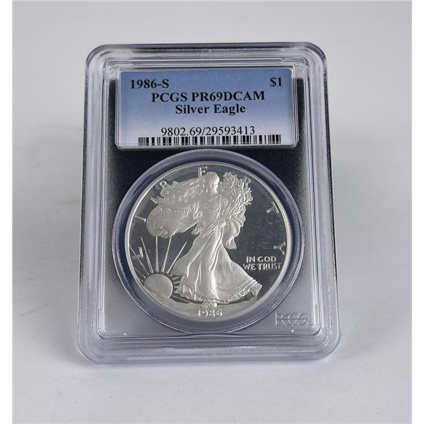 1986 S Silver Eagle PCGS PR69DCAM