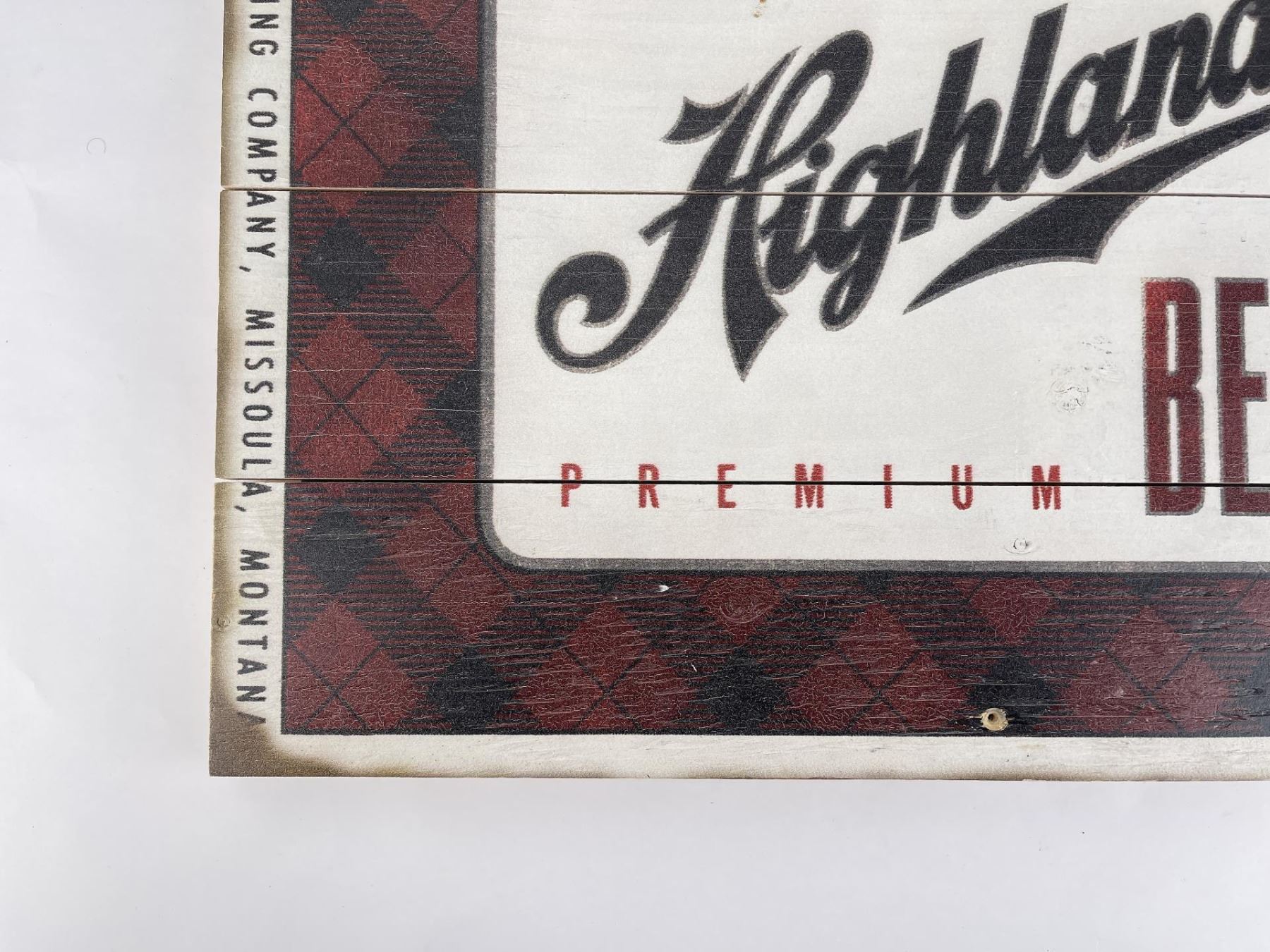 Missoula Montana Highlander Beer Wood Sign