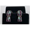 Image 1 : Pair of Zuni Sterling Silver Opal Inlay Earrings