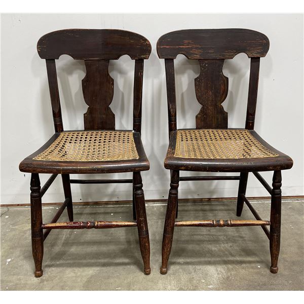 Antique Country Grain Painted Cane Seat Chairs