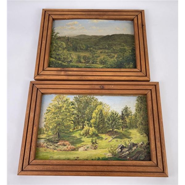 Pair of Folk Art Adirondacks Paintings on Board