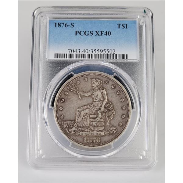 1876 S $1 Silver Trade Dollar PCGS XF40