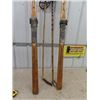 Image 3 : Set of Old Wood Skis w Poles 78" Long