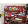 Image 3 : FIshing Tackle Box, w Tackle, Couple of Wood Lures, Reels, Fillet Knife Plus More!