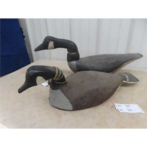 2 Wooden Carved Canada Geese Decoys