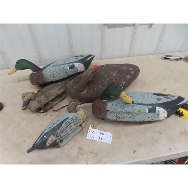 5 Cork & Wood Duck Decoys "LL Bean"