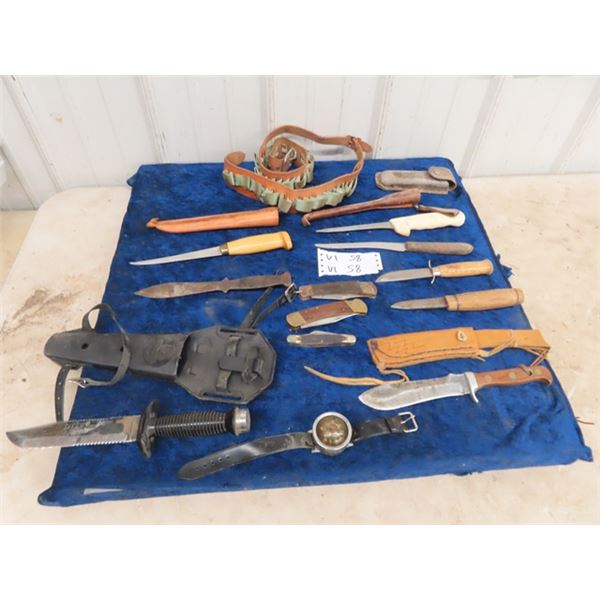 4 Knives 1- Dives, Fillet, Buck, Hunting Butcher Plus Dives Compass