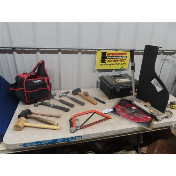 Hammers, 2 Tool Boxes, Tile Cutter & 14" Diamond Blade