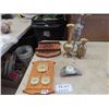 Image 1 : (EK) Wooden Spoon Rack, Barometer, Pewter Clock, Brass Vases, Pewter Pitcher