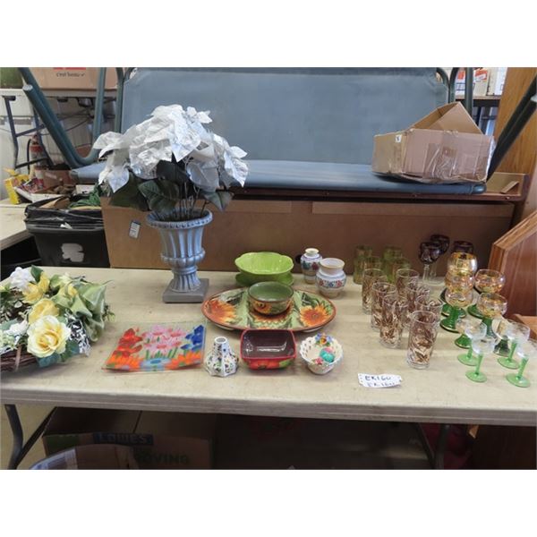 (EK) Vintage Glasses, Platters, Bowls, FLower Pot, & Wreath