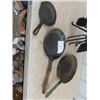 Image 2 : Wrought Iron Brass & Wood Fireplace Tools, & Frying Pans
