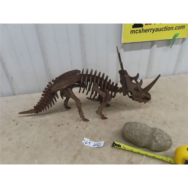 24" Metal Dinosaur Skeleton & Ancient Native Stone Hammer