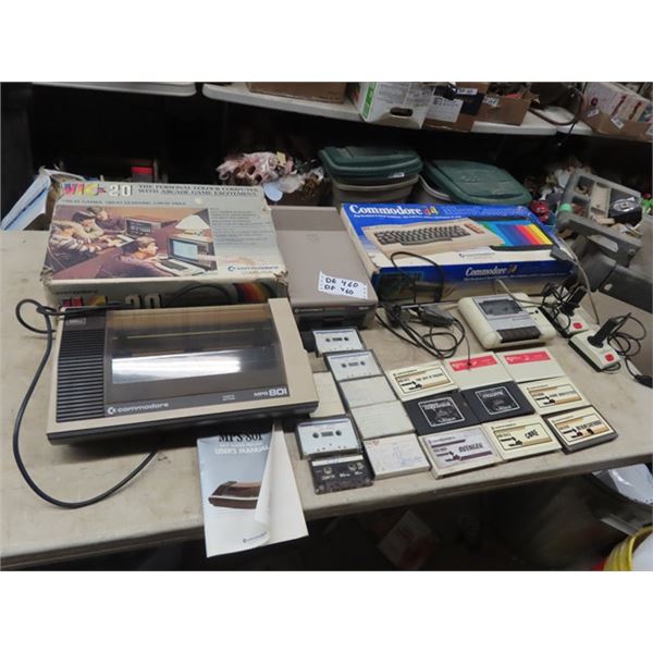 Commodore 64 & 20 w Controls, Games, Cords & Boxes