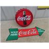 Image 1 : 2 Modern Light Up Coca Cola Button 12" RD & Metal Sign 9" x 26":