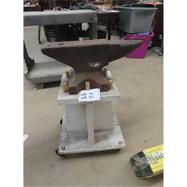 Anvil on Homemade Stand w Castors - Anvil 9.5" H 20" L and 8 " D