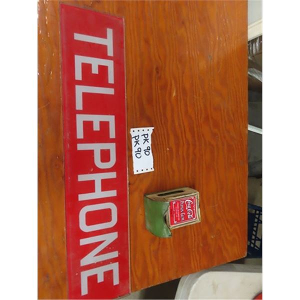 Glass Telephone Sign 5.5 x 25  & Metal Coke Pepsin Gum Dispenser