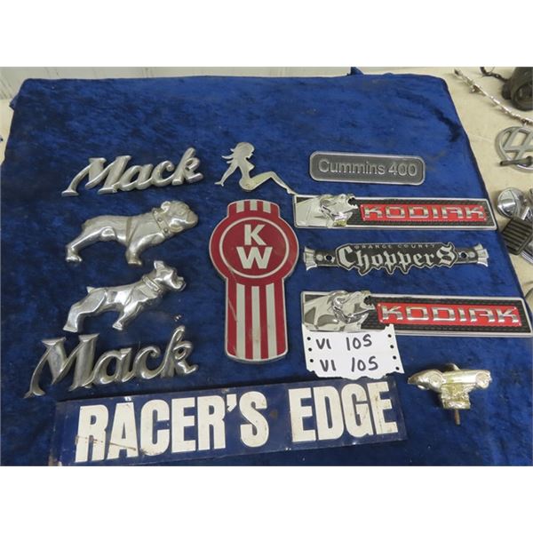 Auto Chrome Emblems, Kenworth, MACK, Chopper Kodiak, Metal Embossed Racer's Edge Sign Plus More!