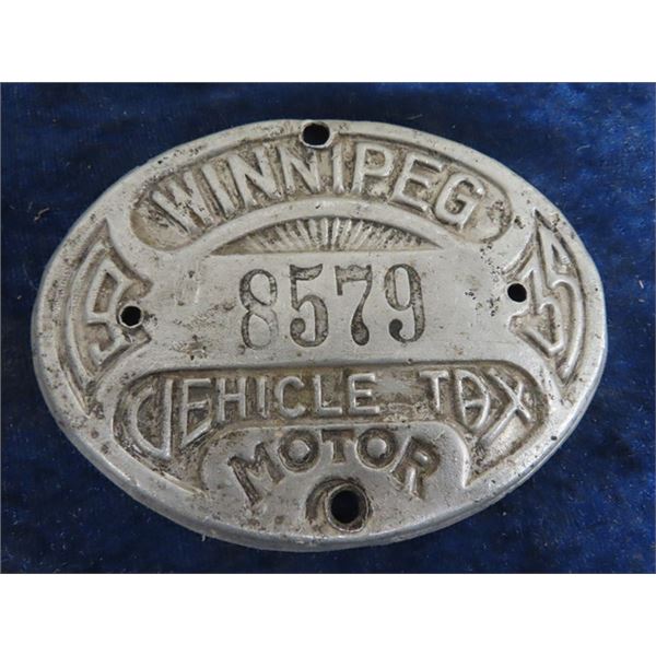 Winnipeg 1935 Vehicle Tax Moto Tag