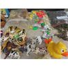 Image 2 : (SX) 3 Bags of Plastic Animals, Army Men, Slinky Sponge Bob Clock, Curling Game & TY Beanies & More!