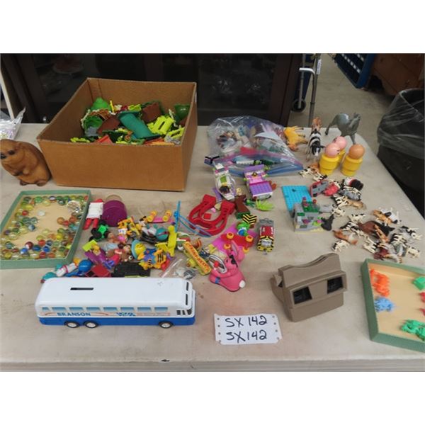 (SX) Lego, View Master, Branson Bank, Marbles, Plastic Barn Animals, Plus More!