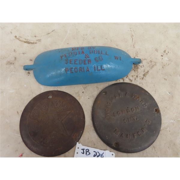 3 Implement Castings 1) Blue Star 1) Worthman & Ward 1) Peoria Seeds Co.