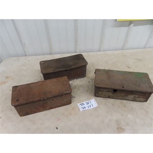 3 Implement Tool Boxes 1) Tin Fordson 1) Tin Massey Harris & 1) Cast - No Name