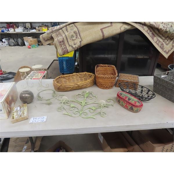 (PS) 5 Wicker Baskets, Iron Candle Holder, Hurricane Shades Plus More!