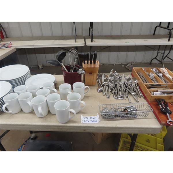 (PS) 36 Pc White Tableware, 100 Pcs + Cutlery, Various Utensil, Can Openers, Plus More!