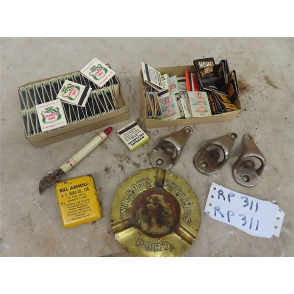 Naughty Matches, Canada Dry Match, Wall Mount Bottle Openers, Lithograph Ashtray w Adv
