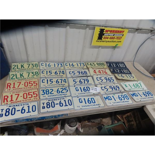 Approx 25 SK License Plates & Minnesota