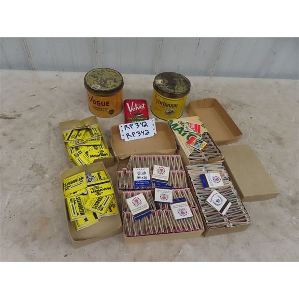 New Old Stock - Matches w Adv, Velvet Pipe Tobacco Pocket Tin, Vogue & Sportsman Tin