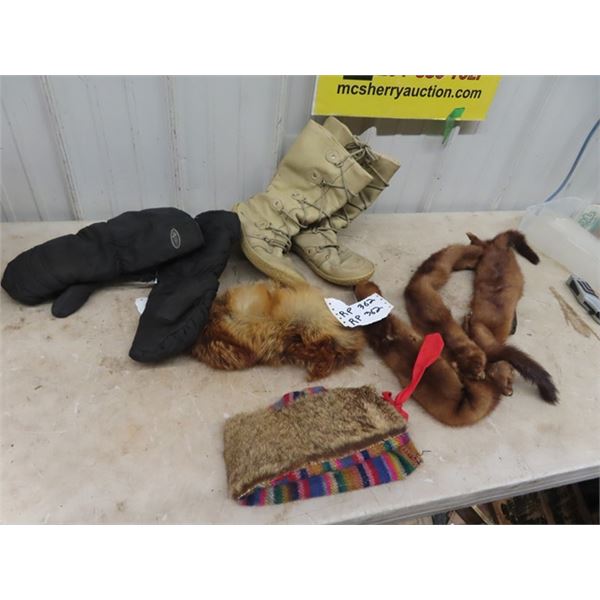 Leather Boots, Fur Stole, 2 Fur Hats Plus More!
