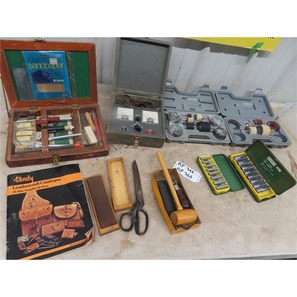 Leather /Carving Tools, Drum Sander, Sockets, Volt Ohms Tester