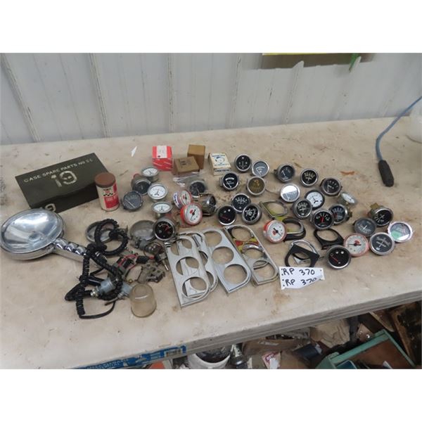 Qty of Auto Gauges, Military Spark Parts Box Metal Plus More