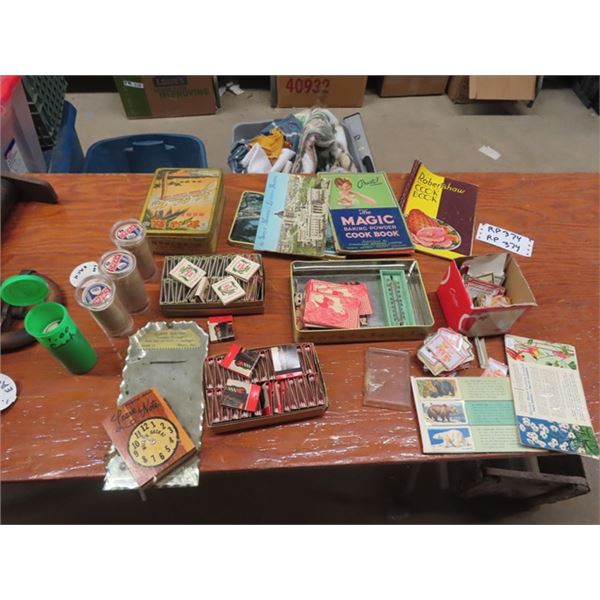 Box of Railway Matches, Box of Canada Dry Matches, Qty of Cream Bottle Caps, Naughty Cards, Red Rose