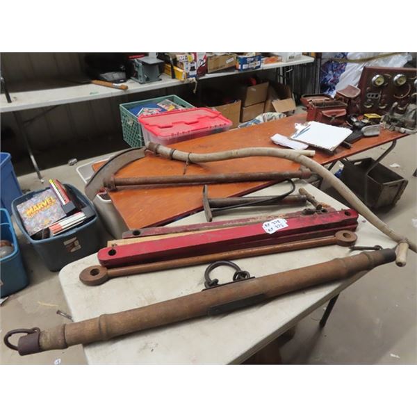 Wooden Handled Scythe, Neck Yolk, Implement Shafts, Hand Air Pump