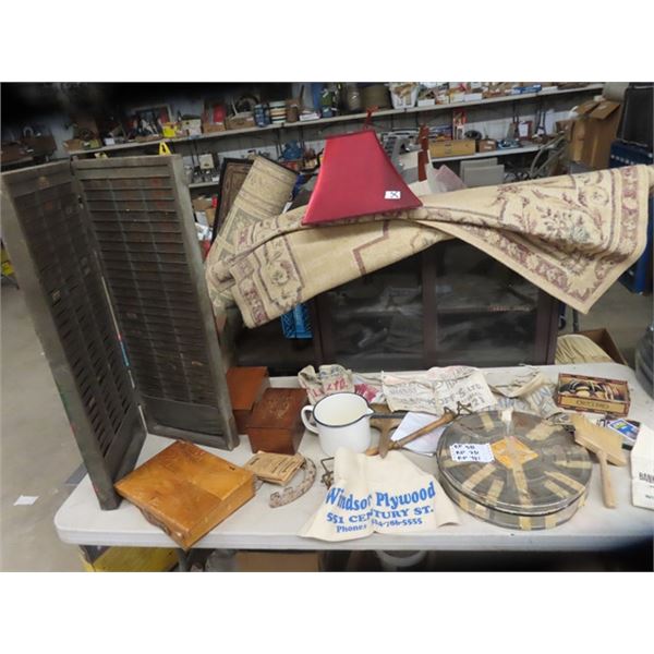 Work Time Hour Slot, Wooden Index Box, Carpenter Nail Apron, Old Playing Cards, Old Movie Reel Case,