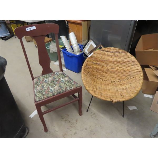 Wooden Chair w Tapestry Seat & Basket Chair