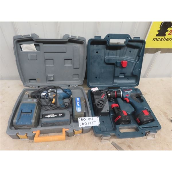 (BD) 2 Cordless Drills 1) Bosch 9.6 V & 1) Mastercraft 18 V