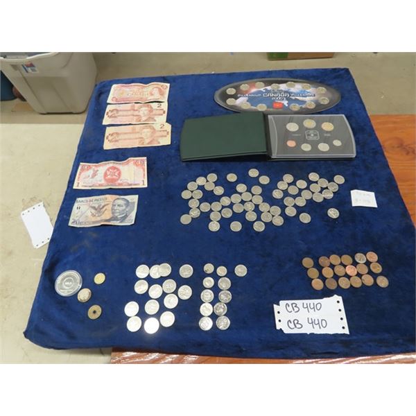 3 - $2 Bills, Millenium Quaters, Specimen Set, 50 Nickels, 18 Pennies, Winnipeg Airport Coin Tokens 