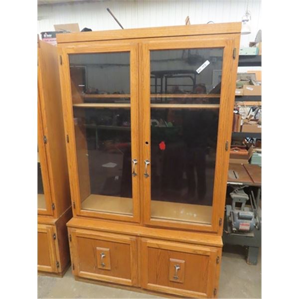 (BD) Oak 2 Door Display Case w Bottom Drawer 2 Pcs 78" x 48" x 16"