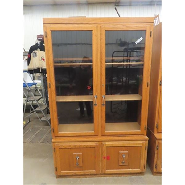 (BD) Oak 2 Door Display Case w Bottom Drawer 2 Pcs 78" x 48" x 16"