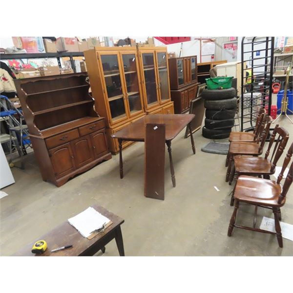 Buffet w Hutch 65" x 48" x18" Table w 2 Leaves 53" x 38" -  Leaves are 10" eacch, & 4 Chairs