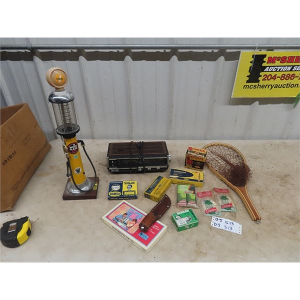 Gas Pump Display 21" T, Vitnage Ammo Boxes- No Ammo, Compass, Coleman Mantles Plus More!