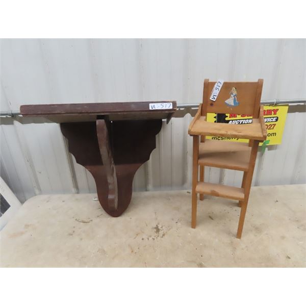Wall Mount Shelf- 12" x 24" , & Doll High Chair