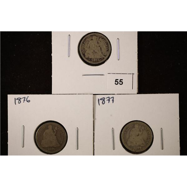 1875, 1876 & 1877 SEATED LIBERTY DIMES