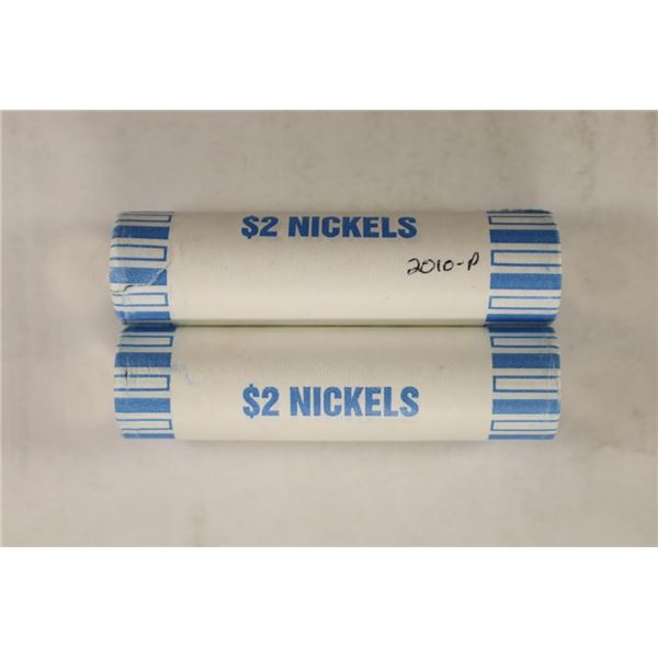 2-$2 ROLLS-2010-P BRILLIANT UNC JEFFERSON NICKELS