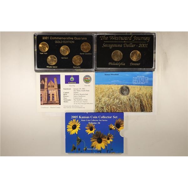 3 ASSORTED US COIN SETS, 2001-P & D SACAGAWEA
