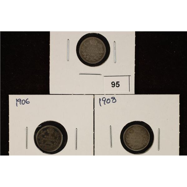 1905, 1906 & 1908 CANADA SILVER 5 CENTS
